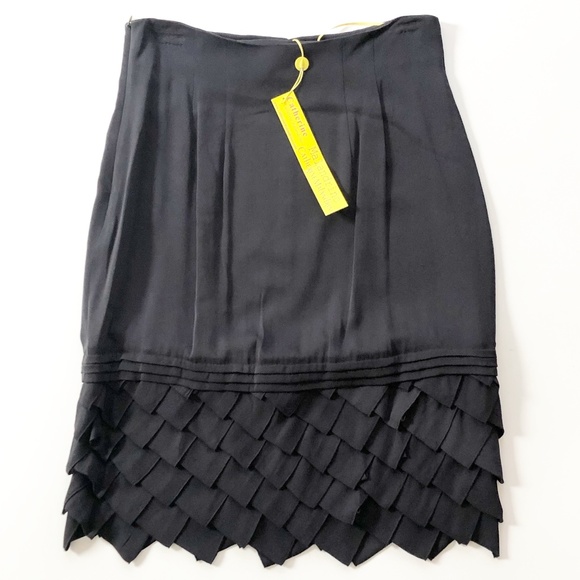 NWT Catherine Malandrino Silk Tired Skirt 10 Black - Picture 2 of 8